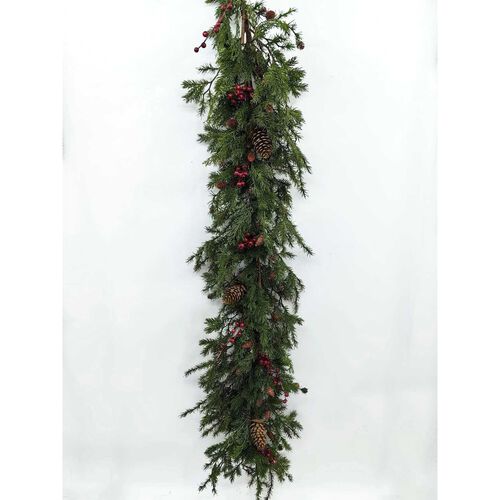 Deluxe Juniper Pine Garland With Pinecones & Berries 180cm